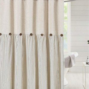 Linen Button Farmhouse Beige Shower